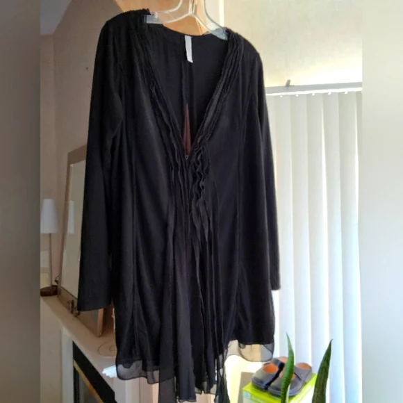 Black MOLLO RELLO Faux Suede Stretch Mix Media Longline Cardigan S/M - Picture 14 of 14